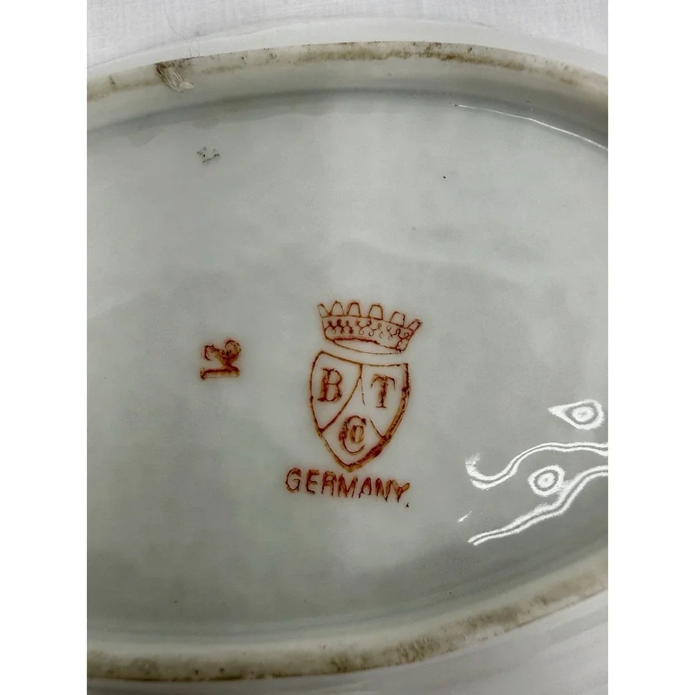 Vintage BT Co‎ Germany Porcelain Dish Hand Painted Gold Trim Floral Oval 6.5